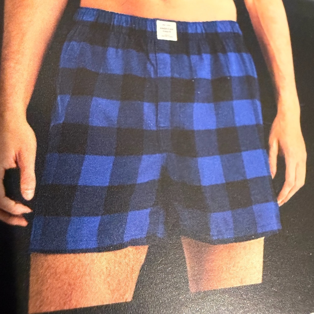 American Eagle Classic Plaid Boxer Shorts - Blue/Black 4” inseam NWT